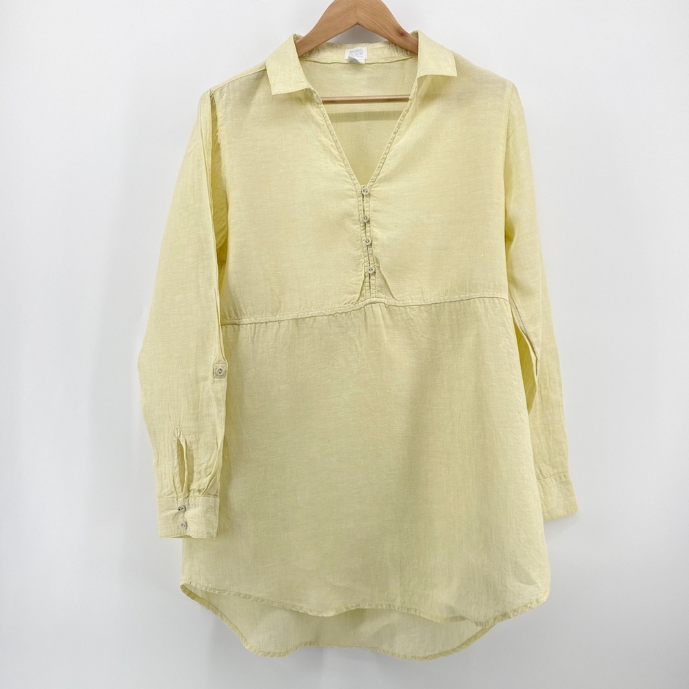 Sigrid‎ Olsen 100% Linen Tunic Shirt Dress Lemon Yellow Button Front Size Large
